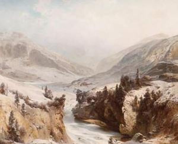 Winter Landscape In Tirol Oil Painting by Carl Hilgers