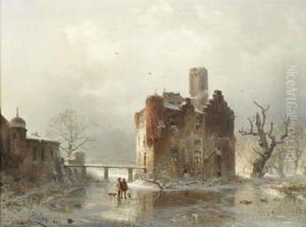 Kastell Dorneburg Bei Arnheim Im Winter Oil Painting by Carl Hilgers