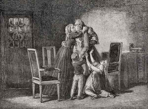 The Royal Family's last Farewell, 20 January 1793, engraved by Carbonneau, from 'Histoire de la Revolution Francaise' Oil Painting by H. de la Charlerie