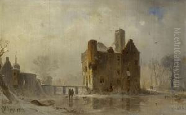 Wasserschloss In Winterlicher Landschaft. Oil Painting by Carl Hilgers