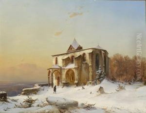 Gotische Kirche In
 Winterlandschaft. Oil Painting by Carl Hilgers