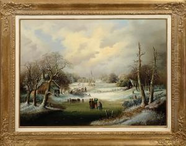 Winterlandschaft Mit Dorfansicht Oil Painting by Carl Hilgers