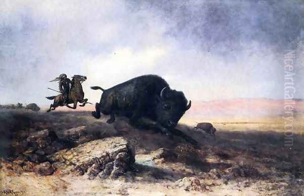 Buffalo Hunt Oil Painting by Astley David Middleton Cooper