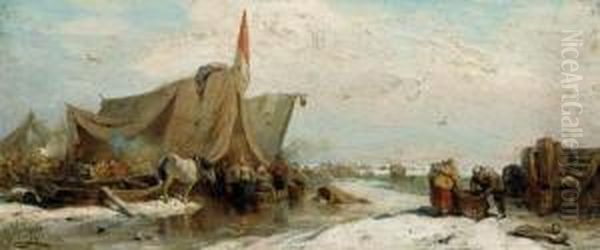 Gegenstucke. Zwei Winterlandschaften Mit Figuren. Oil Painting by Carl Hilgers