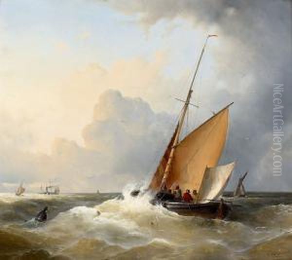 Segelboote Auf Offener See. Oil Painting by Carl Hilgers