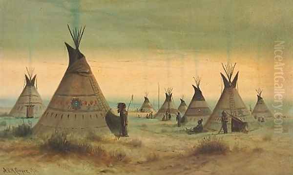 Indian encampment Oil Painting by Astley David Middleton Cooper