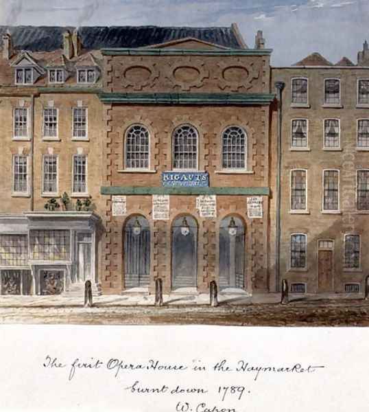 The first Opera House in the Haymarket, burnt down in 1789 Oil Painting by William Capon