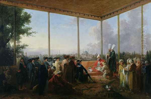 Audience Given in Constantinople by the Grand Vizier Aimali Carac for Francois-Emmanuel Guignard (1735-1821) Comte de Saint-Priest, 18th March 1779 Oil Painting by Francesco Giuseppe Casanova