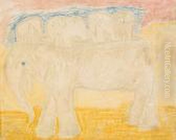 Elefant Med Ungar Pa Ryggen Oil Painting by Carl Fredrik Hill