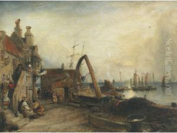 New Haven Harbour Oil Painting by David Octavius Hill