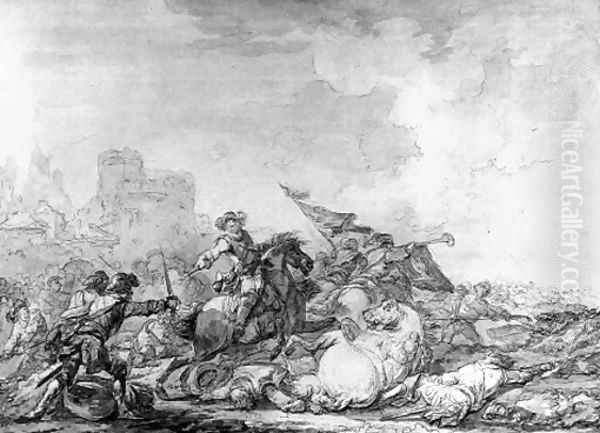 A battle outside a city Oil Painting by Francesco Giuseppe Casanova