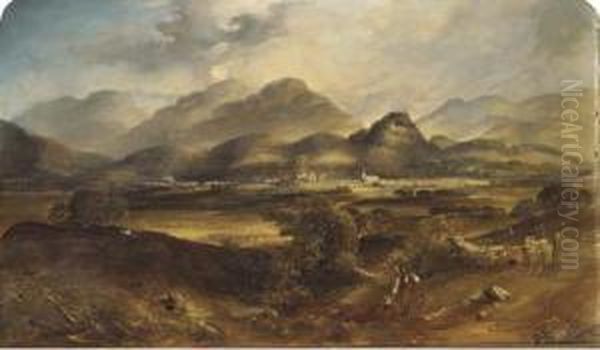 Figures In A Scottish Landscape With Comrie And Strathearn Beyond Oil Painting by David Octavius Hill