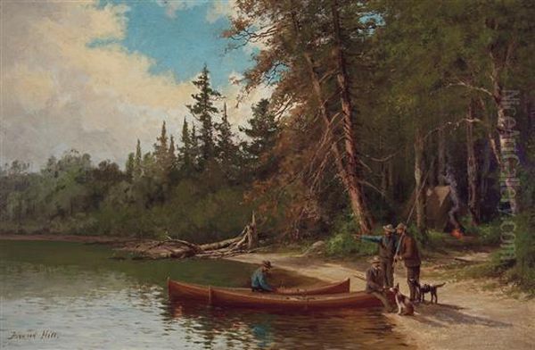 Camping On The Lake Shore Oil Painting by Edward Hill