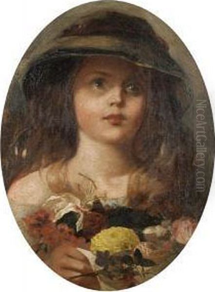 Portrait Of A Girl With A Bouquet Oil Painting by James John Hill