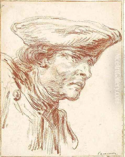 The Head of a Soldier looking to the right Oil Painting by Francesco Giuseppe Casanova