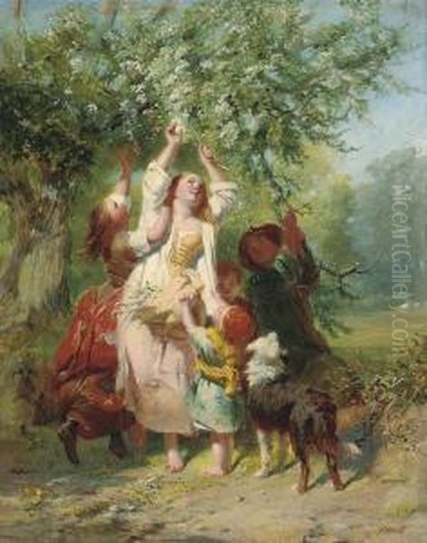 Blossom Gatherers Oil Painting by James John Hill