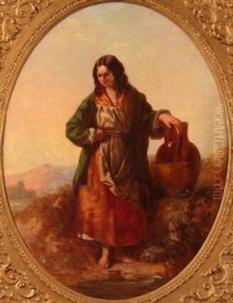 A Country Maid Oil Painting by James John Hill