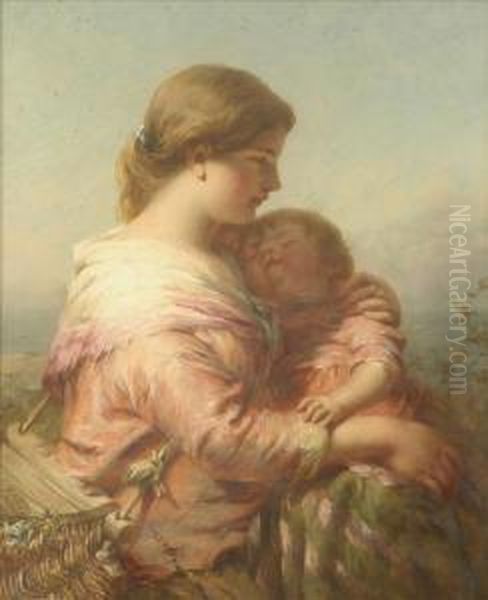 Motherly Affection Oil Painting by James John Hill