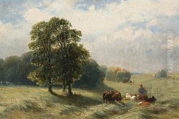 Hay Making Oil Painting by James John Hill