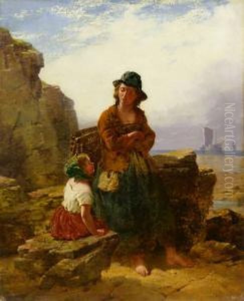 Mother And Child Oil Painting by James John Hill