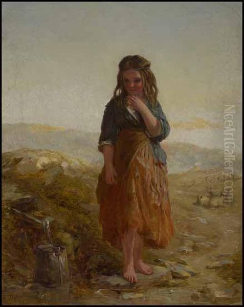 Portrait Of A Girl Oil Painting by James John Hill