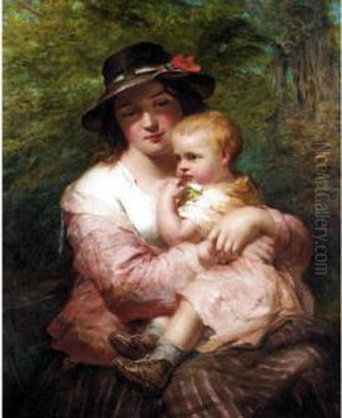 Mother And Daughter Oil Painting by James John Hill