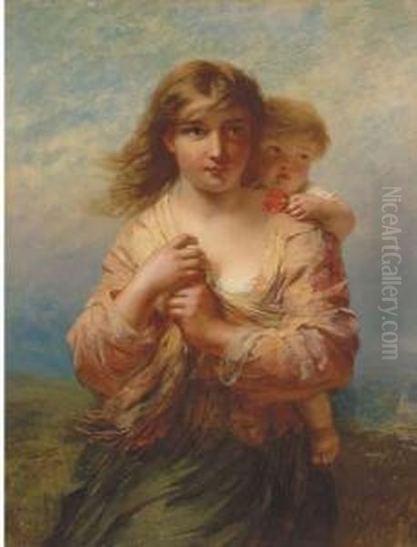 Mother And Child Oil Painting by James John Hill