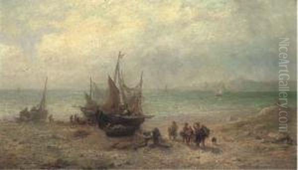 Unloading The Day's Catch Oil Painting by James John Hill