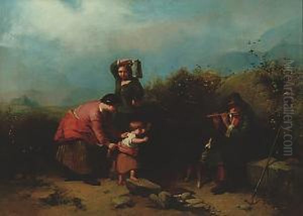 A Family Group At A Spring by James John Hill