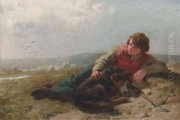 The Young Shepherd Boy Oil Painting by James John Hill