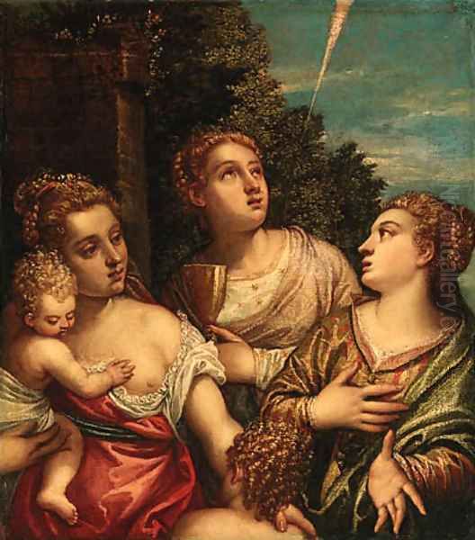 Allegory of the theological virtues Faith, Hope and Charity Oil Painting by Benedetto Caliari