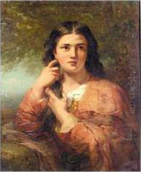 Portrait Of A Lady In The Countryside Oil Painting by James John Hill