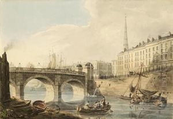 Bristol Bridge And St. Nicholas Church Oil Painting by John William Hill