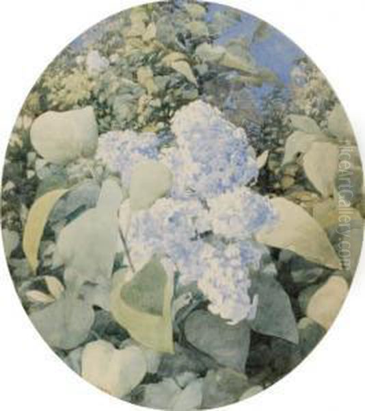 Lilacs Oil Painting by John William Hill