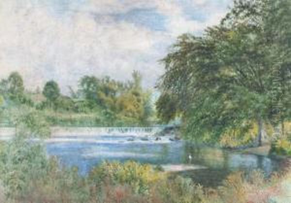 A Fisherman By A Waterfall Oil Painting by John William Hill