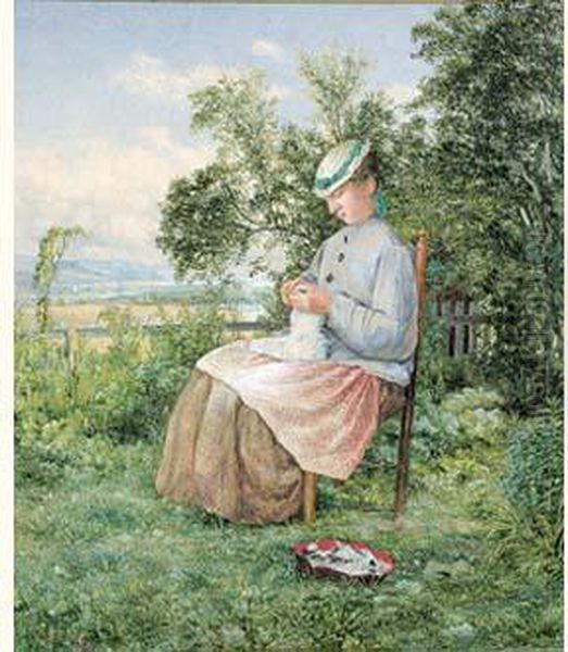 Portrait Of The Artist's Daughter Oil Painting by John William Hill