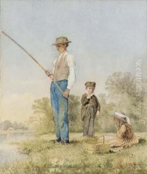 Fishing Oil Painting by John William Hill