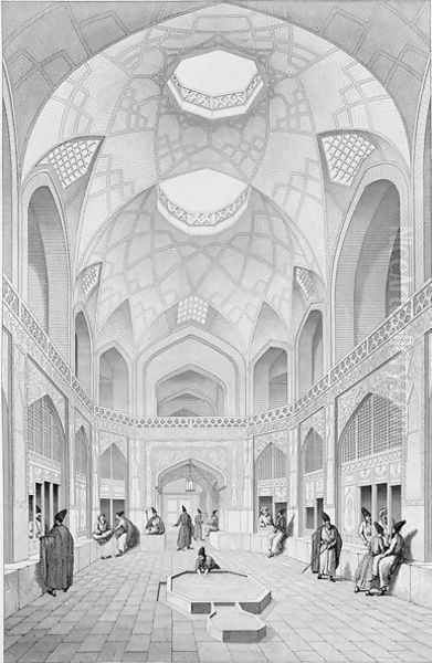 Adji Seid Hussein Bazaar, in Kashan, from Voyage Pittoresque' of Persia Oil Painting by Pascal Xavier Coste