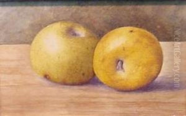 Two Apples Oil Painting by John William Hill