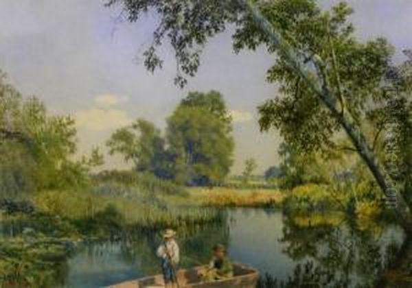 Gone Fishing Oil Painting by John William Hill