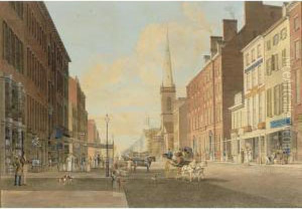 Broadway Looking South From Liberty Street Oil Painting by John William Hill