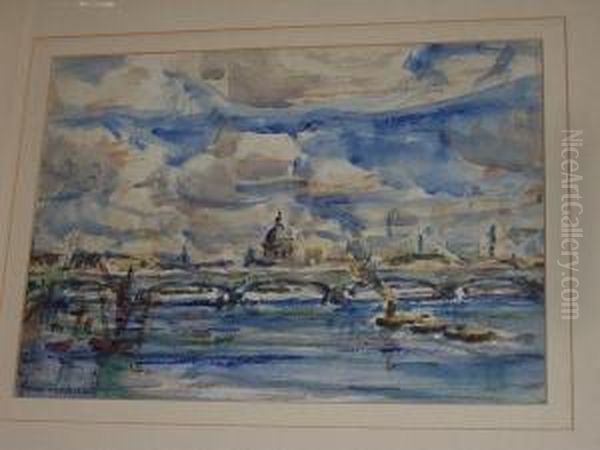 River Thames With St. Pauls Cathedral Oil Painting by Rowland Henry Hill