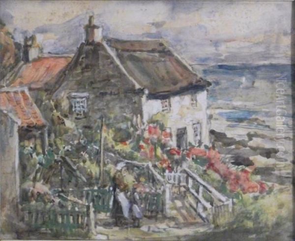 Lady Palmer's Cottage At Runswick Bay Oil Painting by Rowland Henry Hill