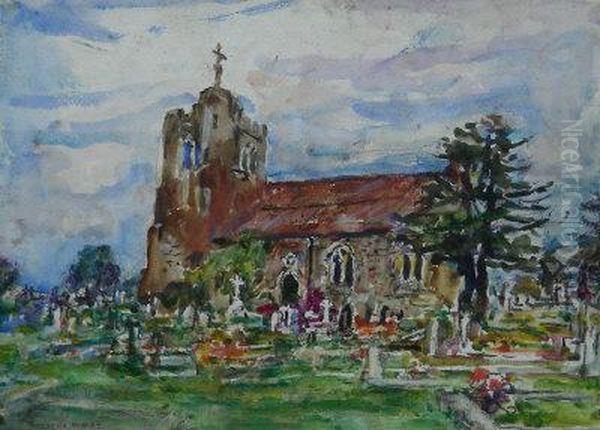 North Yorkshire Country Church Oil Painting by Rowland Henry Hill