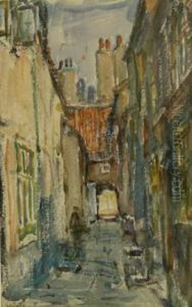 Narrow Street In The Old Town Oil Painting by Rowland Henry Hill