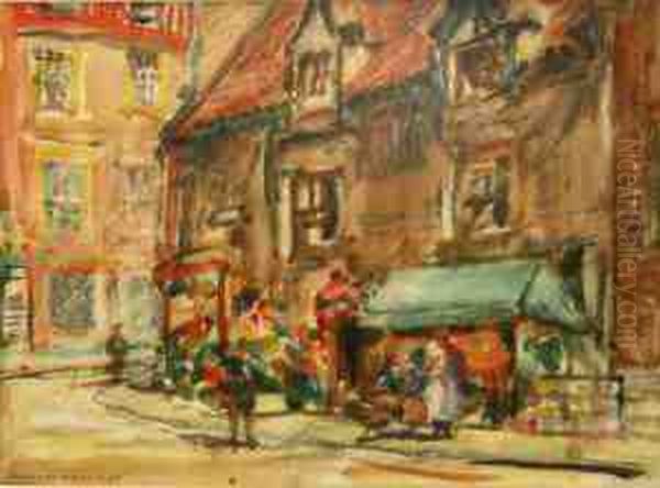 Bridge Street Whitby Oil Painting by Rowland Henry Hill