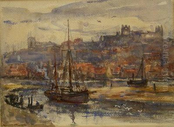 Low Tide Whitby Harbour Oil Painting by Rowland Henry Hill