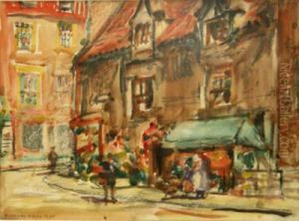 Old Town Whitby Oil Painting by Rowland Henry Hill