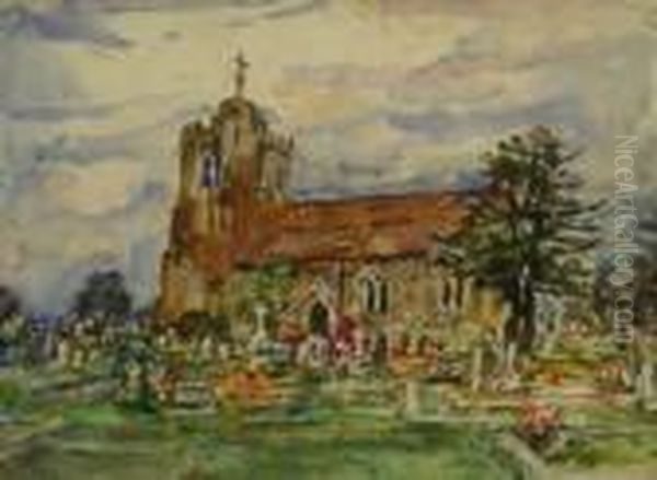 North Yorkshire Country Church Oil Painting by Rowland Henry Hill