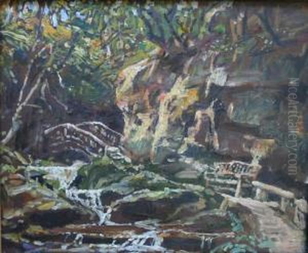 A Rocky Riverside Path Oil Painting by Rowland Henry Hill